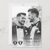 Black tuxedo two grooms gay wedding photo bedankkaart (Voorkant)