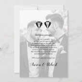 Black tuxedo two grooms gay wedding photo bedankkaart (Achterkant)