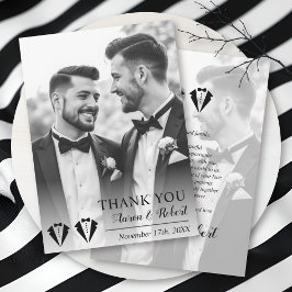 Black tuxedo two grooms gay wedding photo bedankkaart