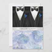 Black Tuxedos Blue Boutonniere Wedding Kaart (Voorkant)