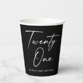 Black Twenty One Birthday Party | Modern 21st Papieren Bekers (Achterkant)
