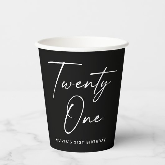 Black Twenty One Birthday Party | Modern 21st Papieren Bekers (Voorkant)
