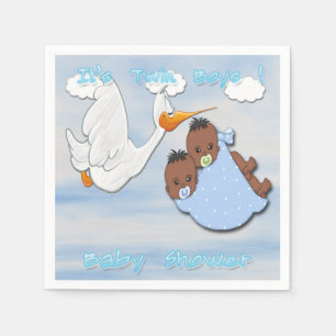 Black Twin Boys - Stork Baby shower Papieren serve Servet