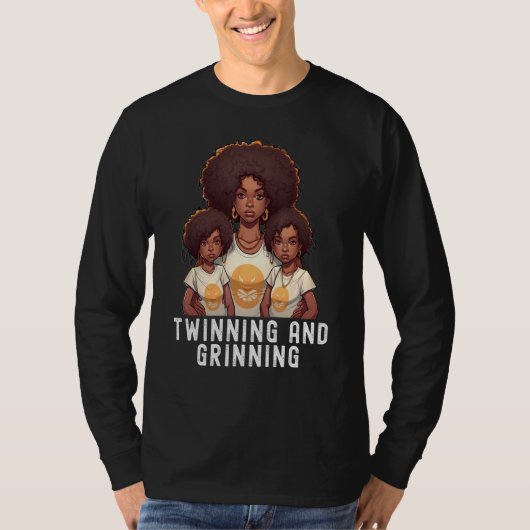 Black Twin Dad Fathers Day Twinning and grinning T-shirt (Voorkant)