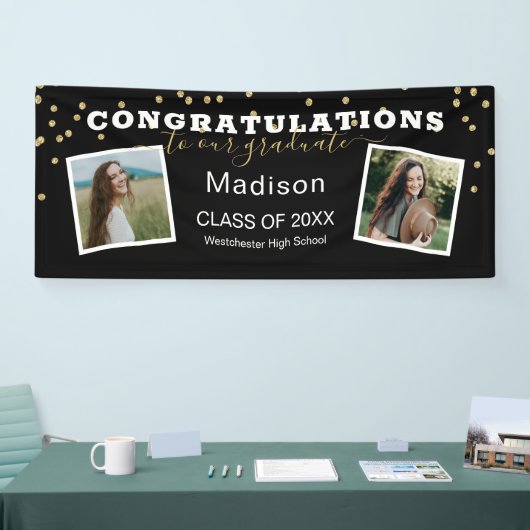 Black Two Foto Glitter Gefeliciteerd Afstuderen Spandoek (Beurs)