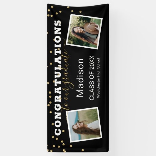 Black Two Foto Glitter Gefeliciteerd Afstuderen Spandoek (Verticaal)