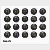 Black Two Hearts Intertwined Monogram Wedding Ronde Sticker (Vel)