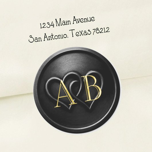 Black Two Hearts Intertwined Monogram Wedding Ronde Sticker