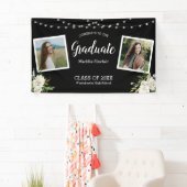 Black Two Photo Floral String Lights Afstuderen Ba Spandoek (Insitu)