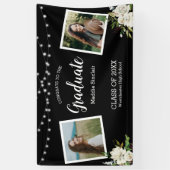 Black Two Photo Floral String Lights Afstuderen Ba Spandoek (Verticaal)