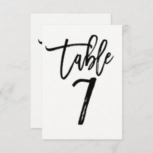 Black Type Trendy Modern Script Table Number 7 Kaart