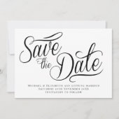 Black Typo Modern White Save The Date  Kaart (Voorkant)