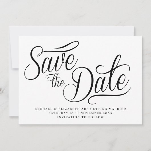 Black Typo Modern White Save The Date  Kaart (Voorkant)