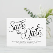 Black Typo Modern White Save The Date  Kaart (Staand voorkant)
