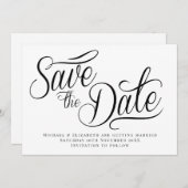 Black Typo Modern White Save The Date  Kaart (Voorkant / Achterkant)