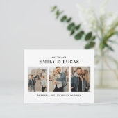 Black Typografie Three Photo Collage Save the Date Aankondigingskaart (Staand voorkant)