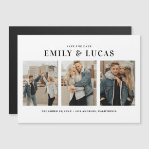 Black Typografie Three Photo Collage Save the Date Magnetische Uitnodiging