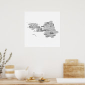 Black Typografische Map of Co. Galway, Ierland Poster (Keuken)