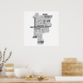 Black Typografische Map of Co. Kildare, Ierland Poster (Keuken)