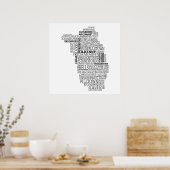 Black Typografische Map of Co. Kilkenny, Ierland Poster (Keuken)