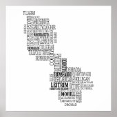 Black Typografische Map of Co. Leitrim, Ierland Poster (Voorkant)