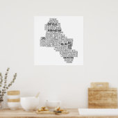 Black Typografische Map of Co. Monaghan, Ierland Poster (Keuken)