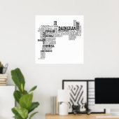 Black Typografische Map of Co. Offaly, Ierland Poster (Thuiskantoor)