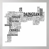 Black Typografische Map of Co. Offaly, Ierland Poster (Voorkant)