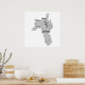 Black Typografische Map of Co. Roscommon, Ierland Poster (Keuken)