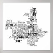 Black Typografische Map of Co. Sligo, Ierland Poster (Voorkant)