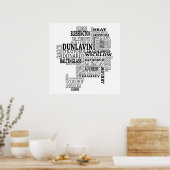 Black Typografische Map of Co. Wicklow, Ierland Poster (Keuken)