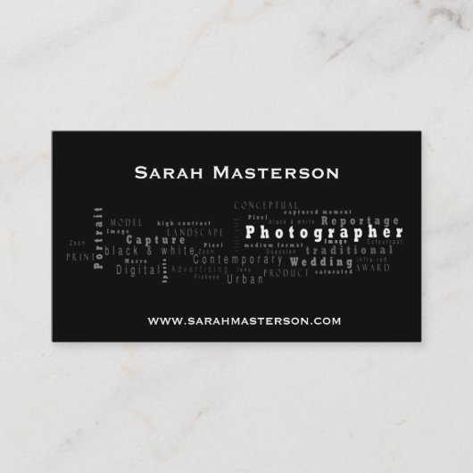 Black Typographic Photographer visitekaartje (Voorkant)