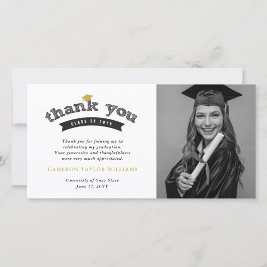 Black Typography Bold Sketch Gradup Cap Bedankkaart (Voorkant)