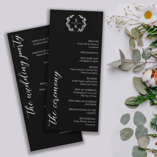 Black Typography Laurel Wreath Monogram Wedding