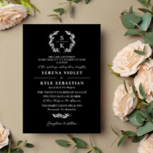 Black Typography Laurel Wreath Monogram Wedding