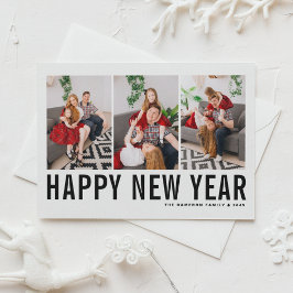 Black Typography Photo Collage Happy Nieuwjaar Feestdagenkaart