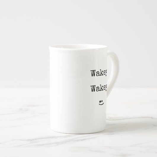 Black Typography Phrase Wakey Wakey Porselein Kop (Voorkant rechts)