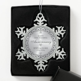 Black Typography Silver Grey 25th Jubileum Tin Sneeuwvlok Ornament