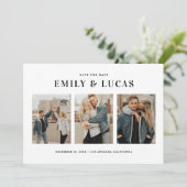 Black Typography Three Photo Collage Save The Date (Staand voorkant)