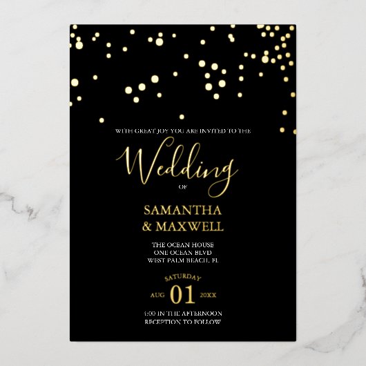 Black Typography Wedding Folie Invitation Uitnodiging (Voorkant)