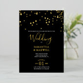 Black Typography Wedding Folie Invitation Uitnodiging (Staand Voorkant)