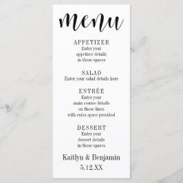 Black Typography Wedding Menu met Bokeh Back