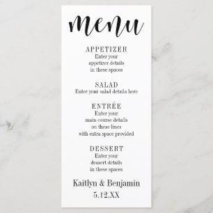 Black Typography Wedding Menu met Bokeh Back
