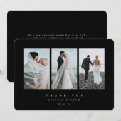 Black Ultra Minimal Triple Photo Wedding Flat Bedankkaart (Voorkant / Achterkant)