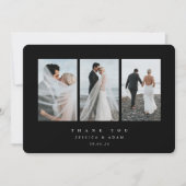 Black Ultra Minimal Triple Photo Wedding Flat Bedankkaart (Voorkant)