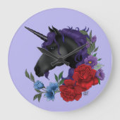 Black Unicorn en Flowers Grote Klok (Voorkant)