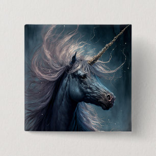 Black Unicorn Fantasy Art Vierkante Button 5,1 Cm