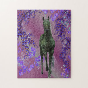 Black Unicorn Flowers Fantasy Horse Art Legpuzzel