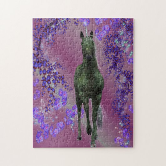 Black Unicorn Flowers Fantasy Horse Art Legpuzzel (Verticaal)