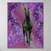 Black Unicorn Flowers Fantasy Horse Art Poster (Voorkant)
